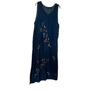 Vtg 90's Agapo Denim‎ Floral Embroidered Sleeveless Jumper Dress M Cottage core